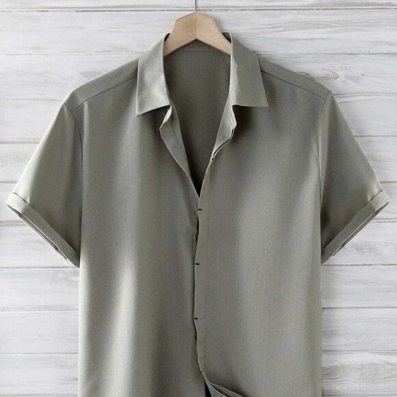 Grey Basic Men's Button Up Shirt - Picture 1 of 6